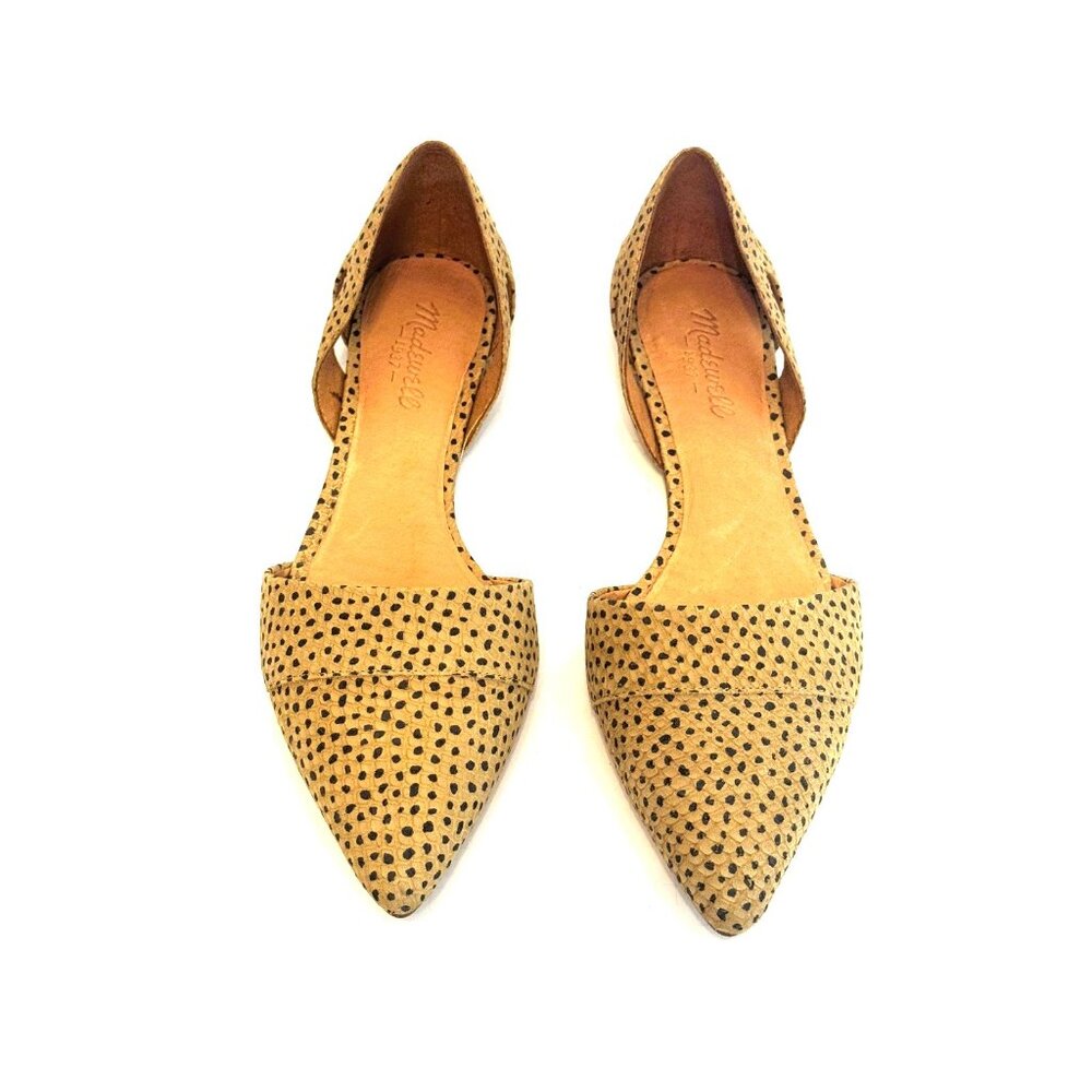 Pointed Toe Beige with Brown spots Flats Madewell, side cut outs size 6.